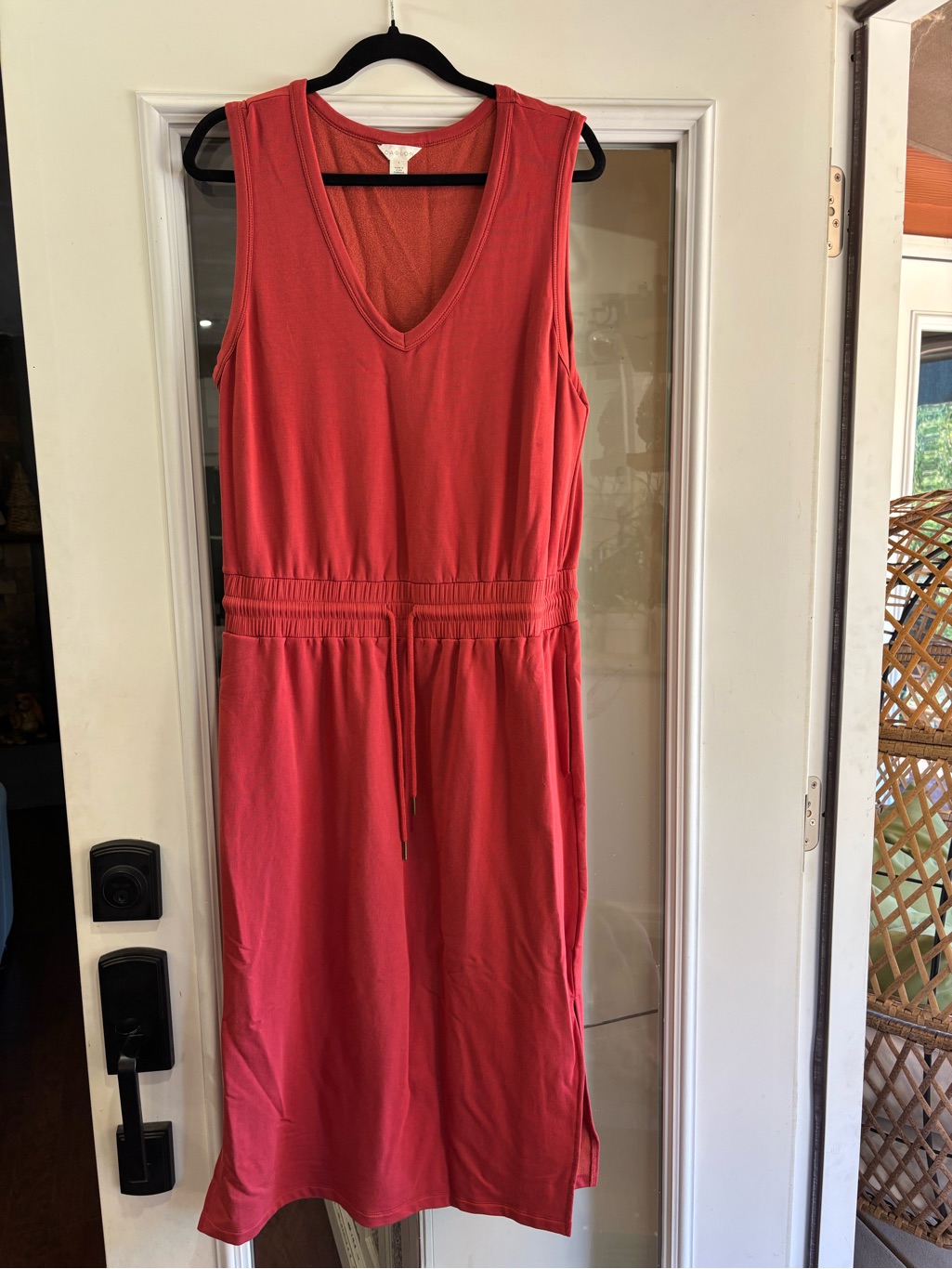 Caslon Coral Sleeveless V-Neck Midi Dress With Drawstring Waist